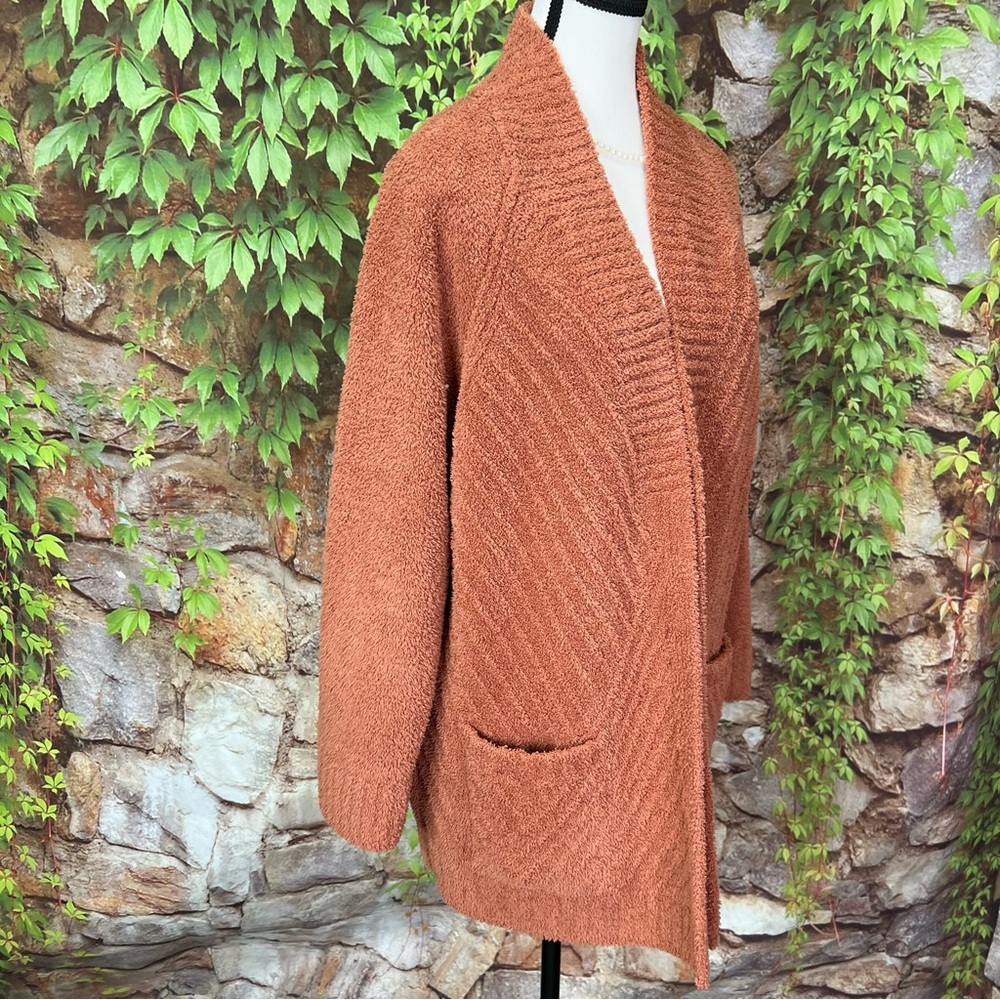 BAREFOOT DREAMS Plush Burnt Sienna Textured Open Cardigan, XL - Picture 7 of 9